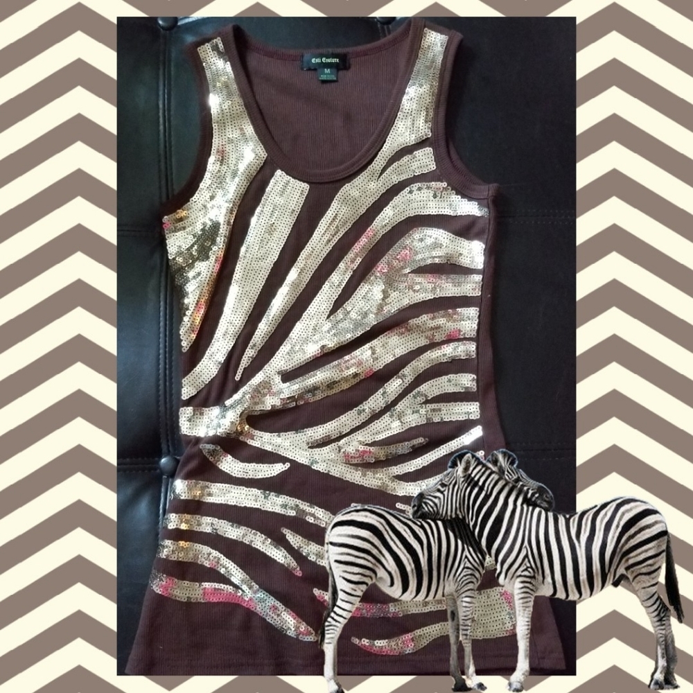 4/$25 Gold Glitter Animal Print Tank Top -M
